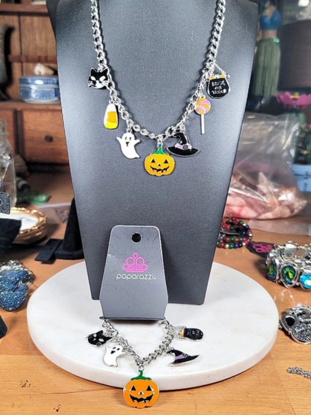 Paparazzi Halloween Charm Necklace Set Orange Silver NWT